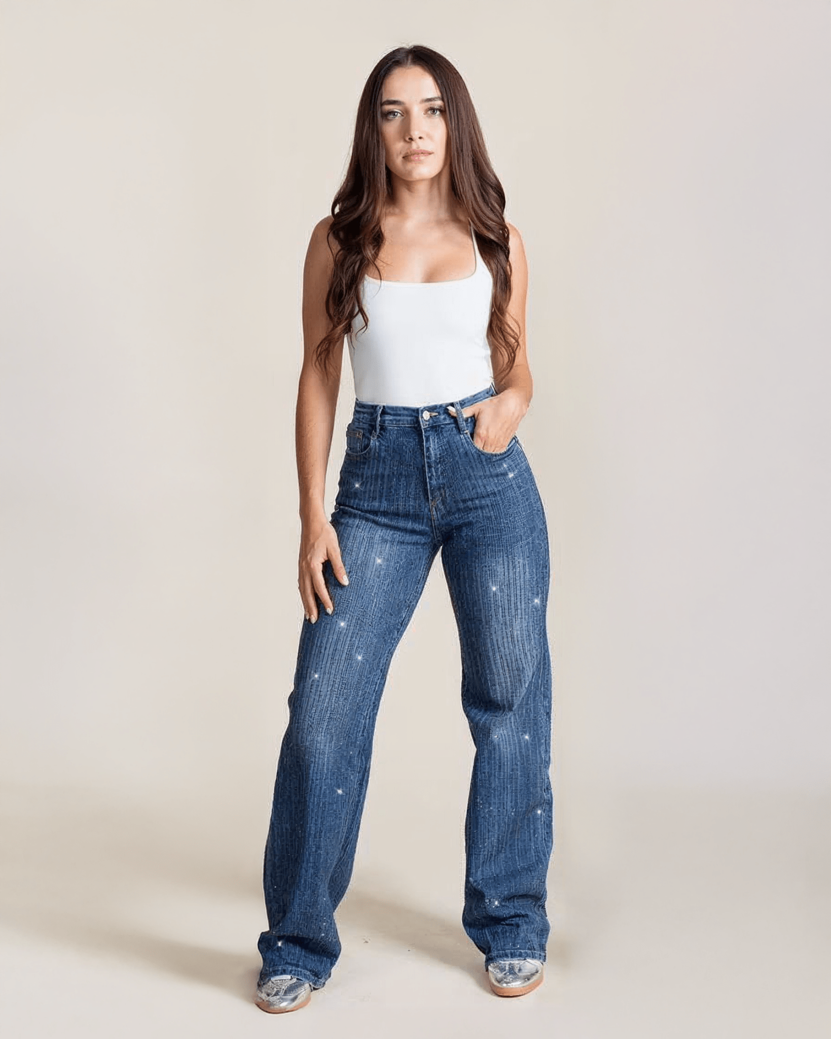 Jeans Wide Leg de Mujer Tiro Alto Azul Brillante - ROXANZ