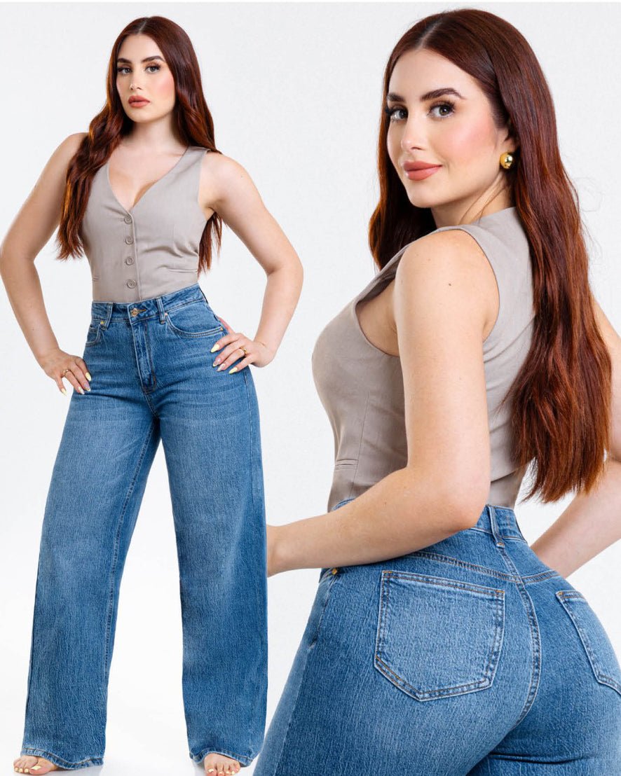 Jeans Wide Leg de Mujer Tiro Alto Azul Casual - ROXANZ
