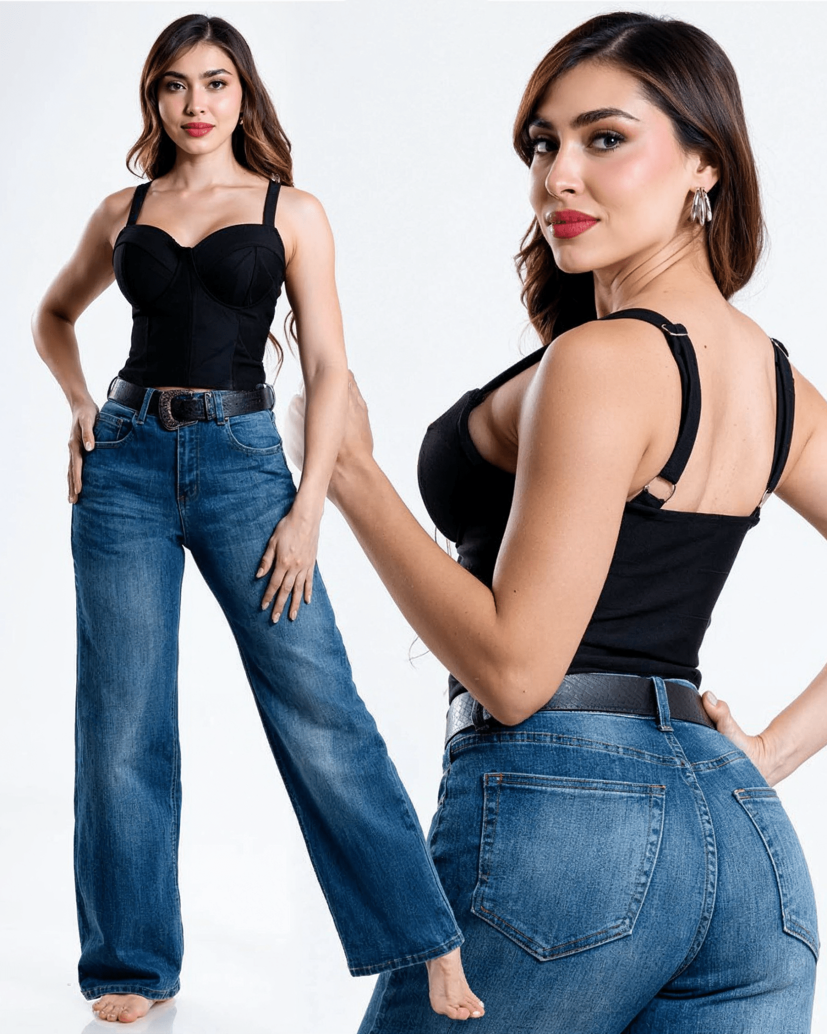 Jeans Wide Leg de Mujer Tiro Alto Azul Casual - ROXANZ