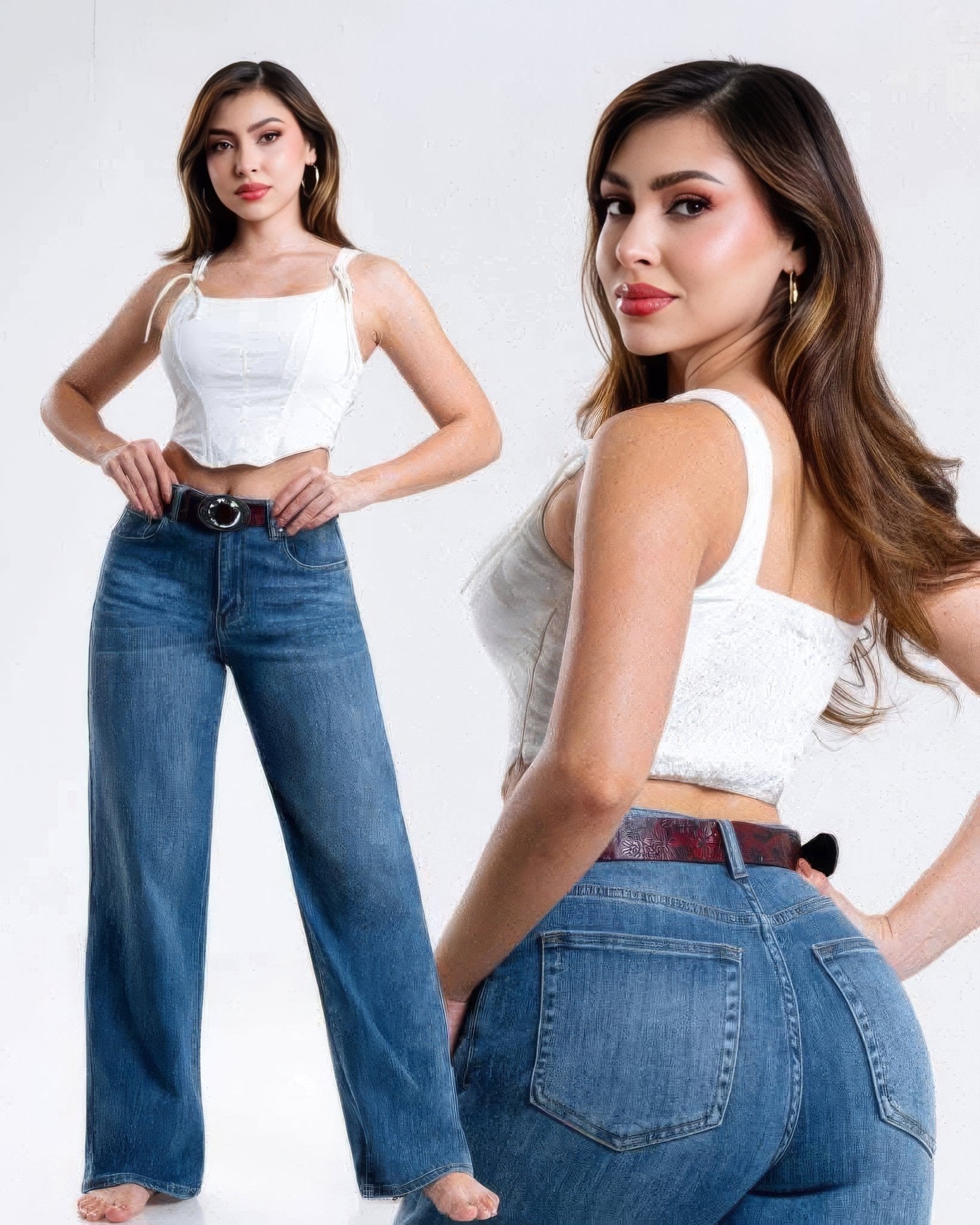 Jeans Wide Leg de Mujer Tiro Alto Azul Confort - ROXANZ