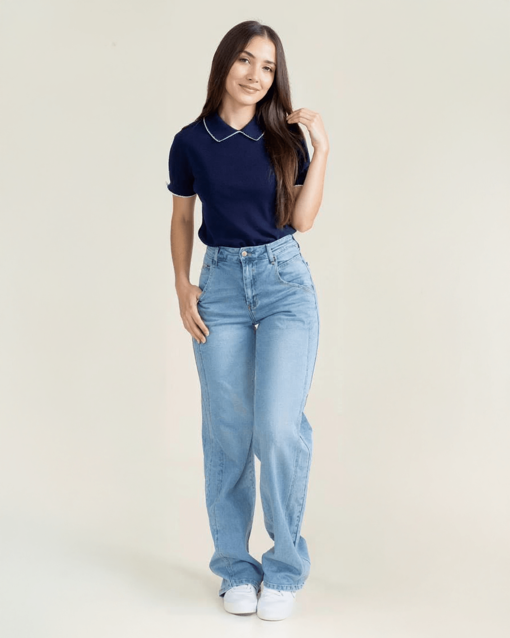 Jeans Wide Leg de Mujer Tiro Alto Mezclilla Azul Claro - ROXANZ
