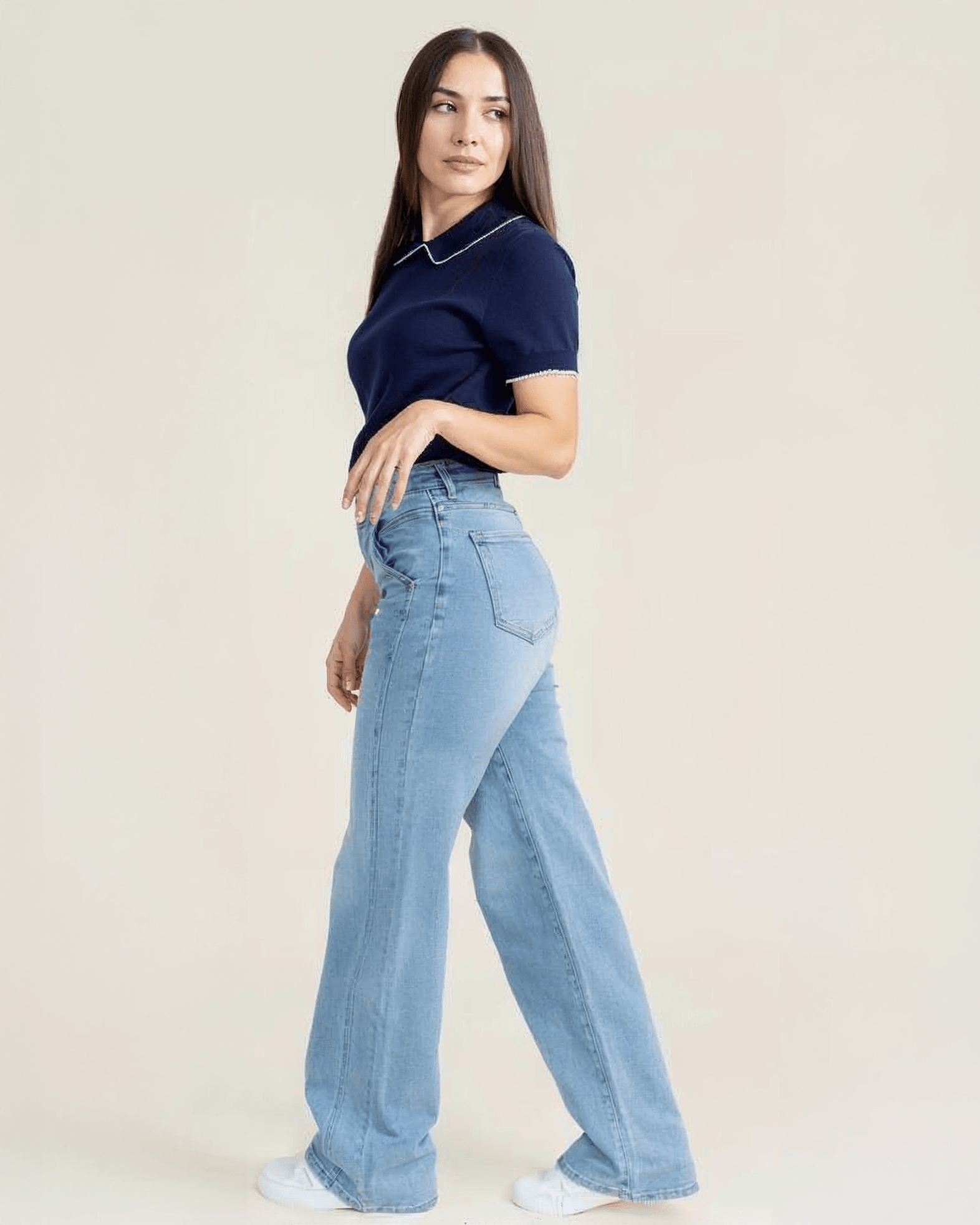 Jeans Wide Leg de Mujer Tiro Alto Mezclilla Azul Claro - ROXANZ