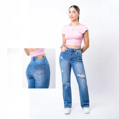 Jeans Wide Leg Fit para Mujer Cintura Alta - ROXANZ