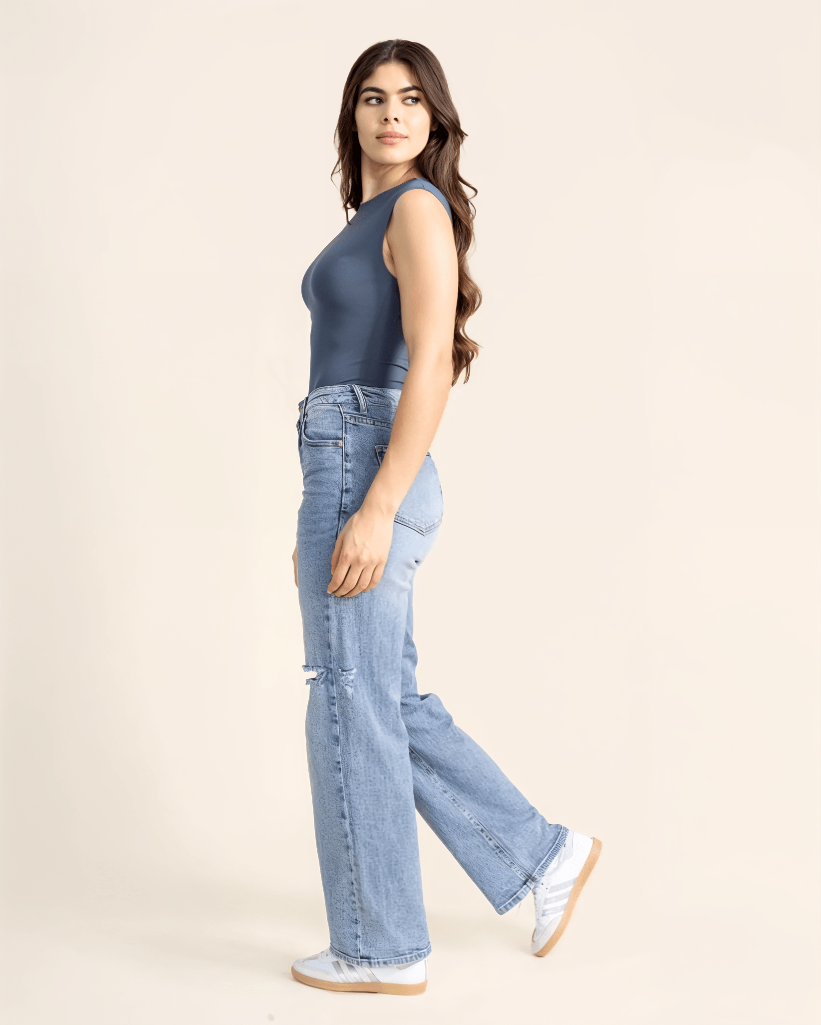 Jeans Wide Leg Mujer Tiro Alto Azul - ROXANZ