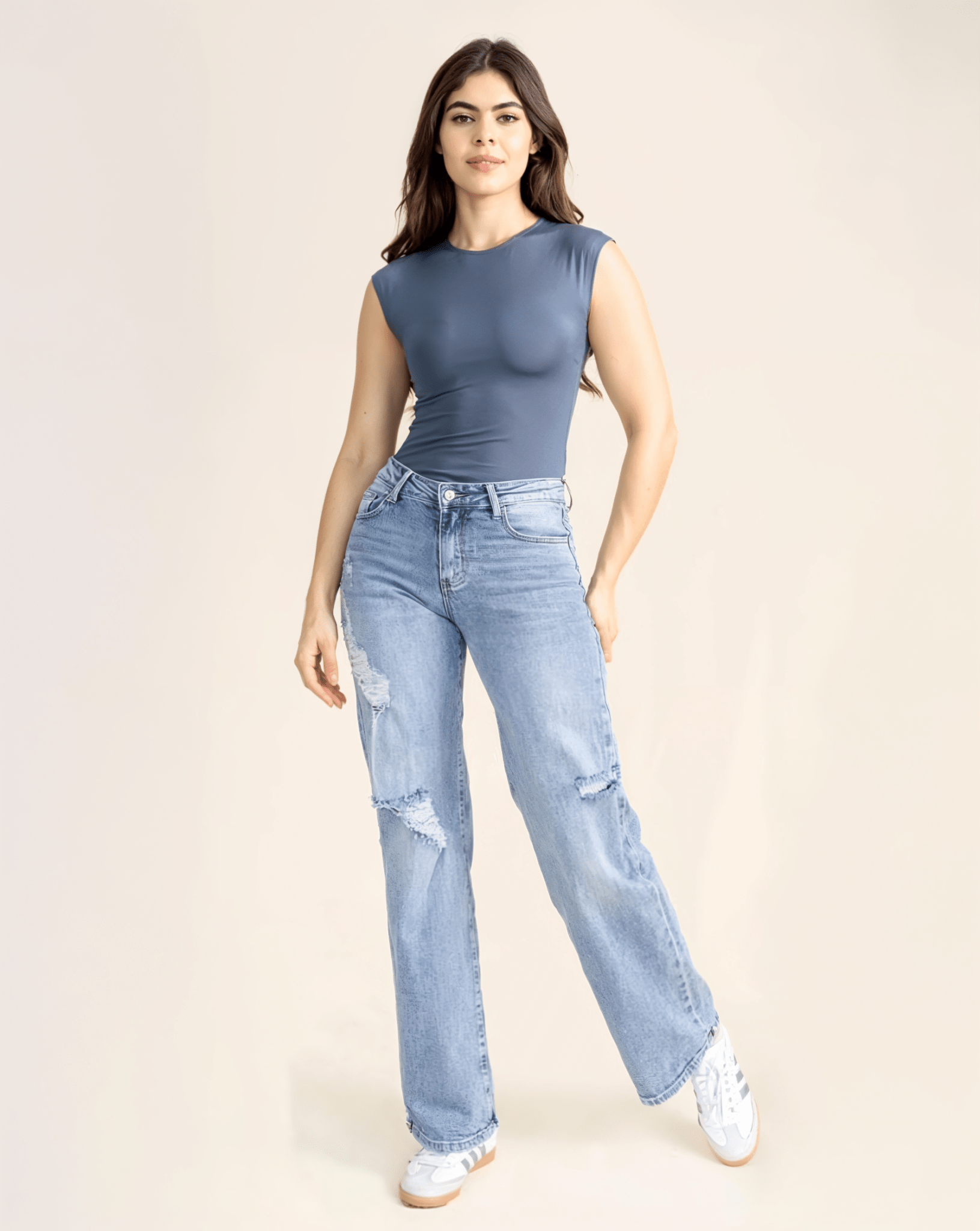 Jeans Wide Leg Mujer Tiro Alto Azul - ROXANZ