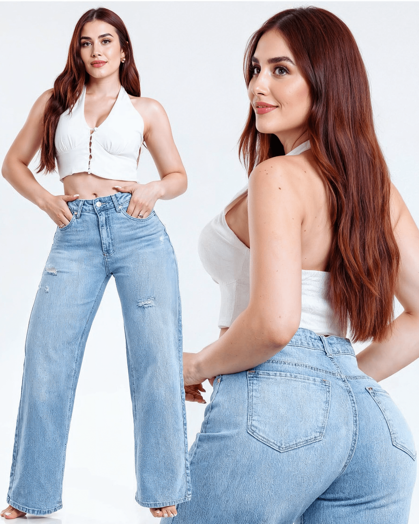 Jeans Wide Leg Mujer Tiro Alto Azul Claro - ROXANZ