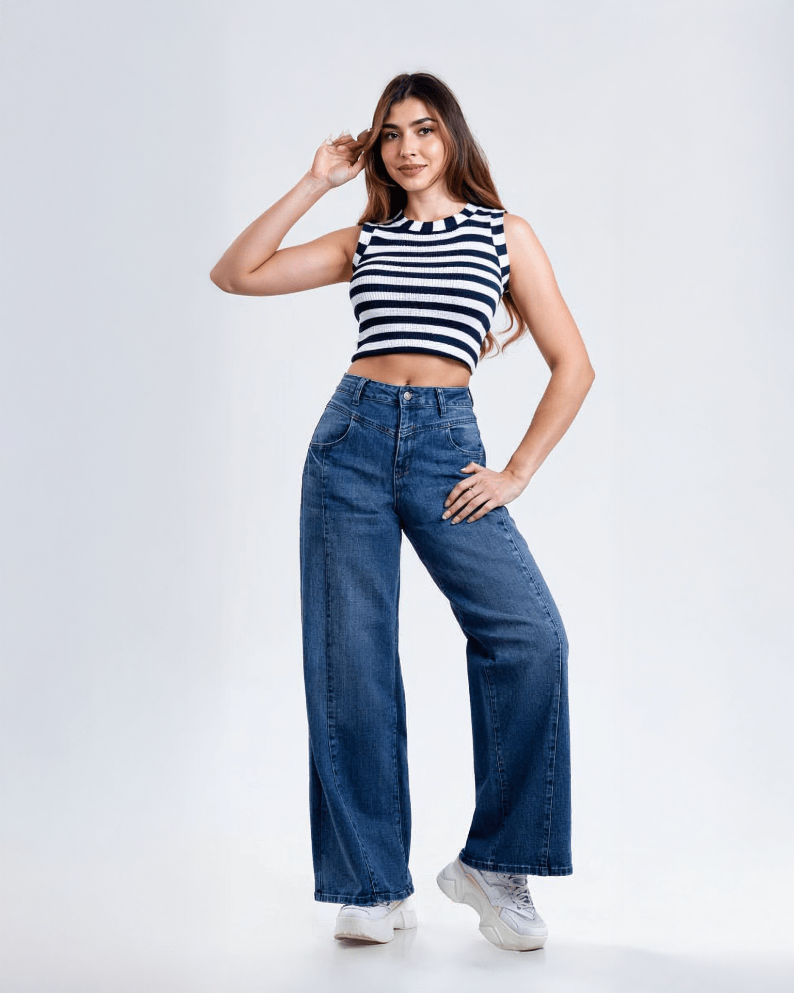 Jeans Wide Leg Tiro Alto Azul Kosch - ROXANZ