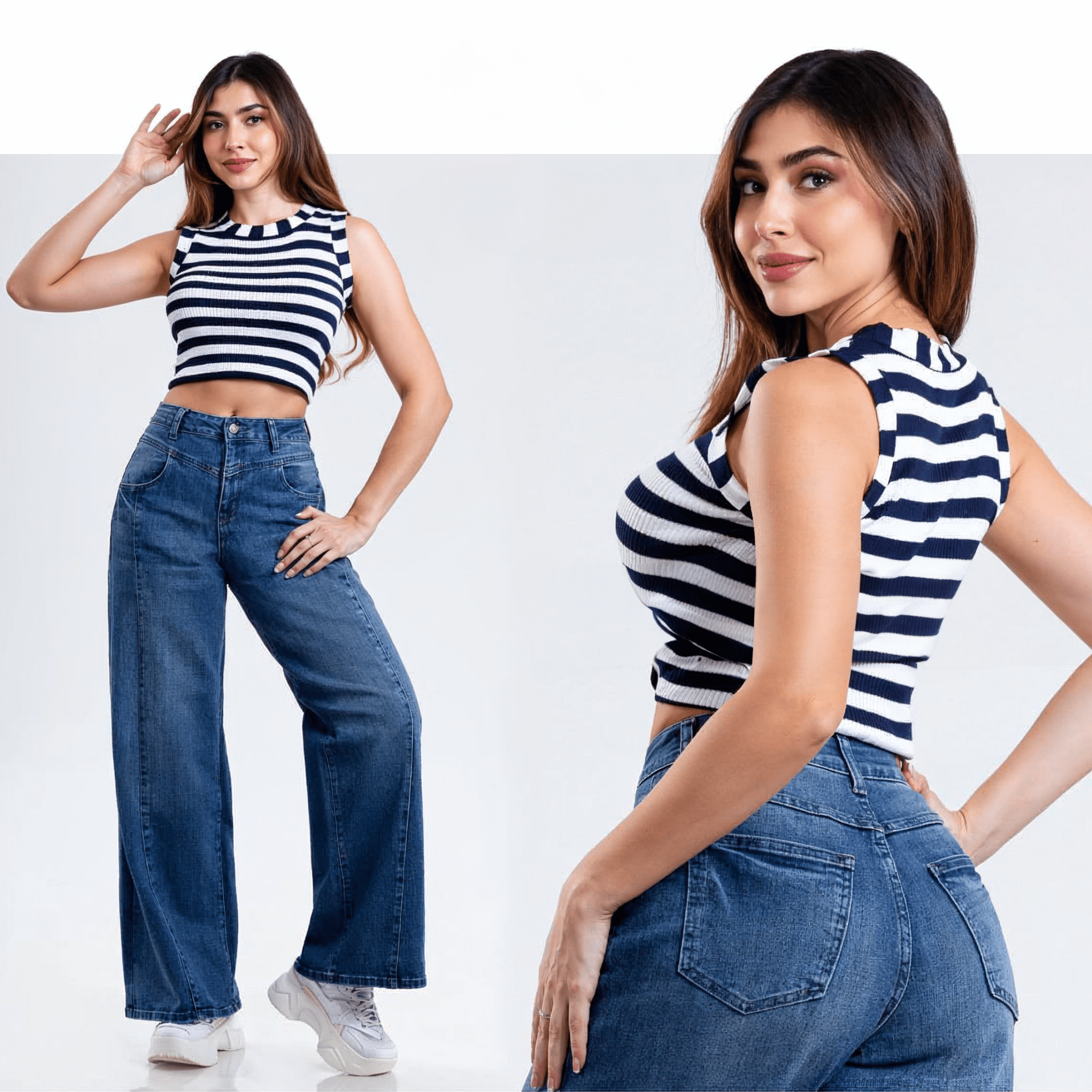 Jeans Wide Leg Tiro Alto Azul Kosch - ROXANZ