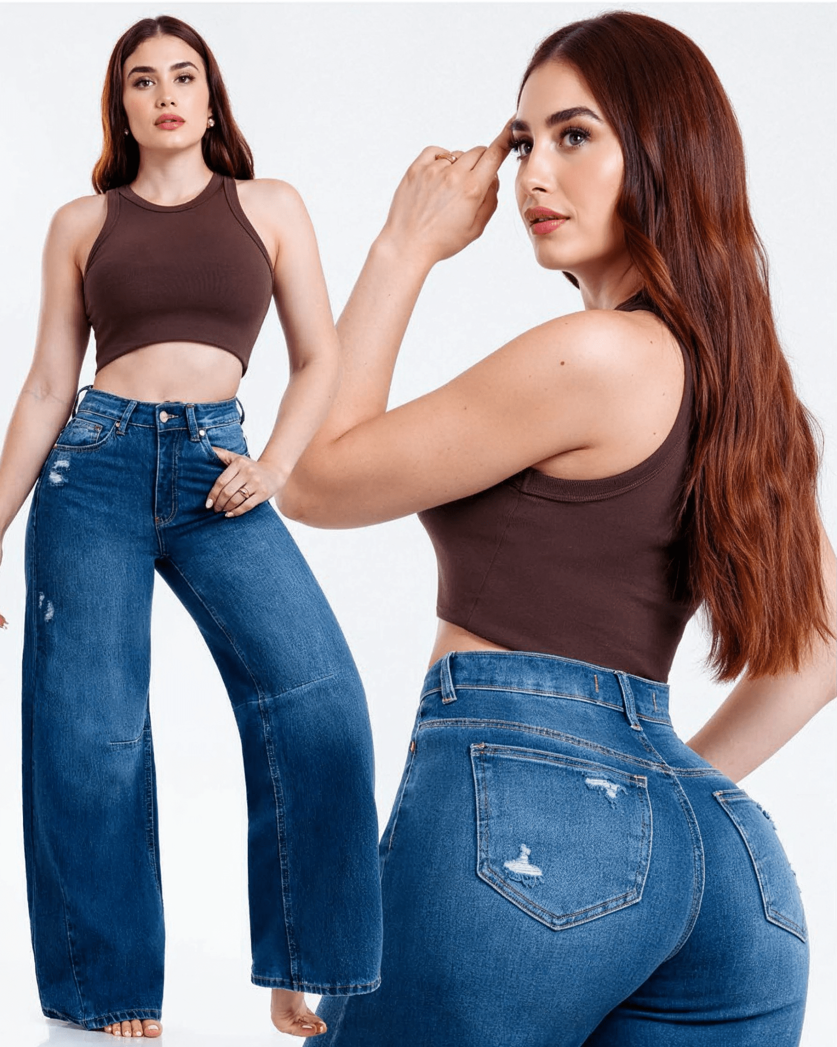 Jeans Wide Leg Tiro Alto Azul para Mujer - ROXANZ