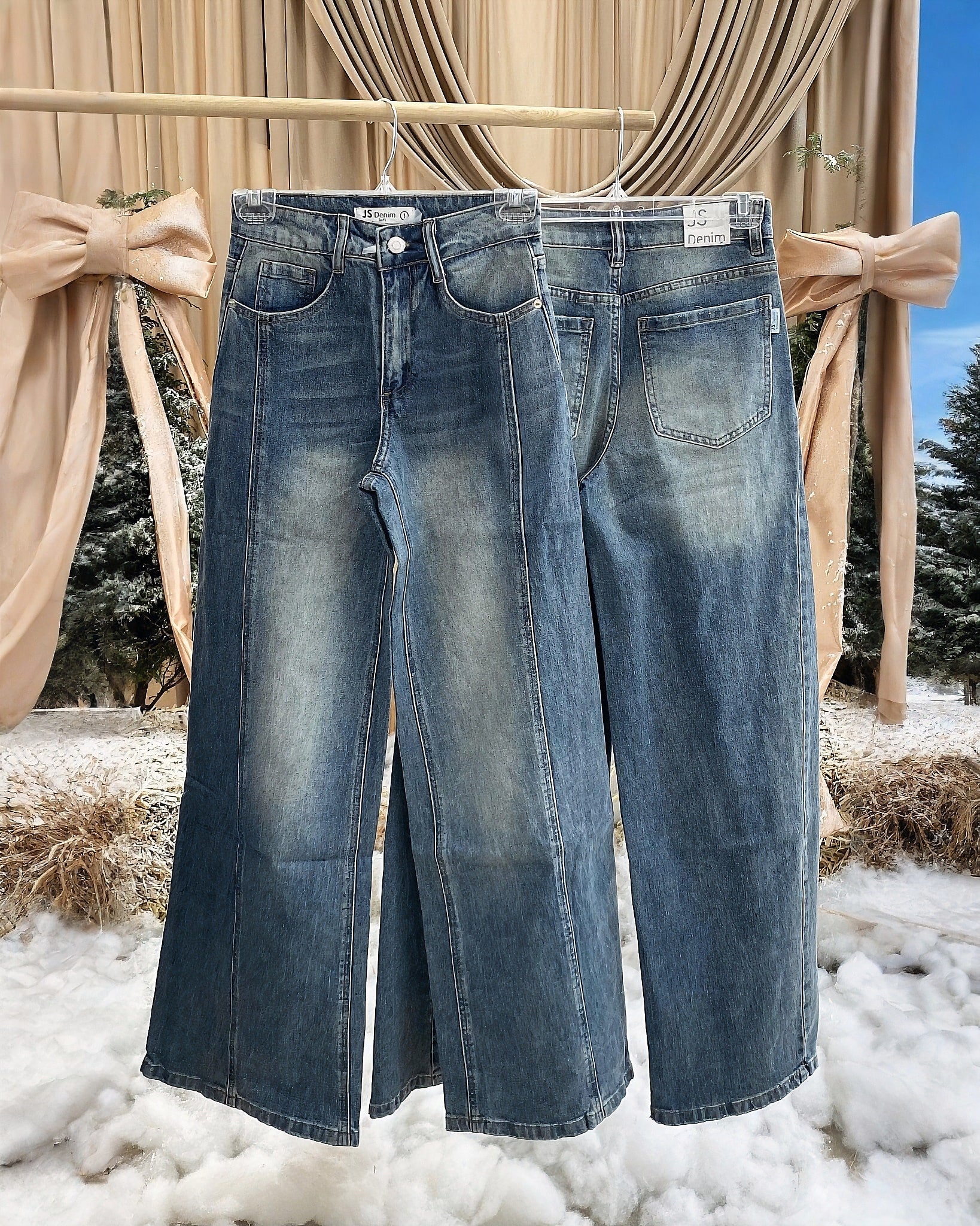 Jeans Wide Leg Tiro Alto Azul para Mujer - ROXANZ