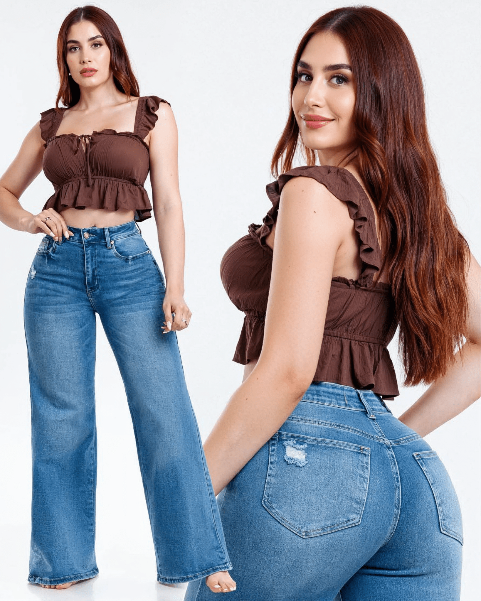 Jeans Wide Leg Tiro Alto Azul para Mujer - ROXANZ