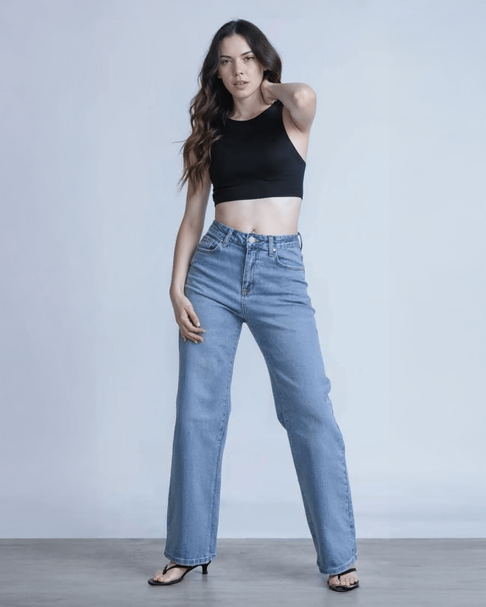 Jeans Wide Leg Tiro Alto para Mujer Azul Claro - ROXANZ