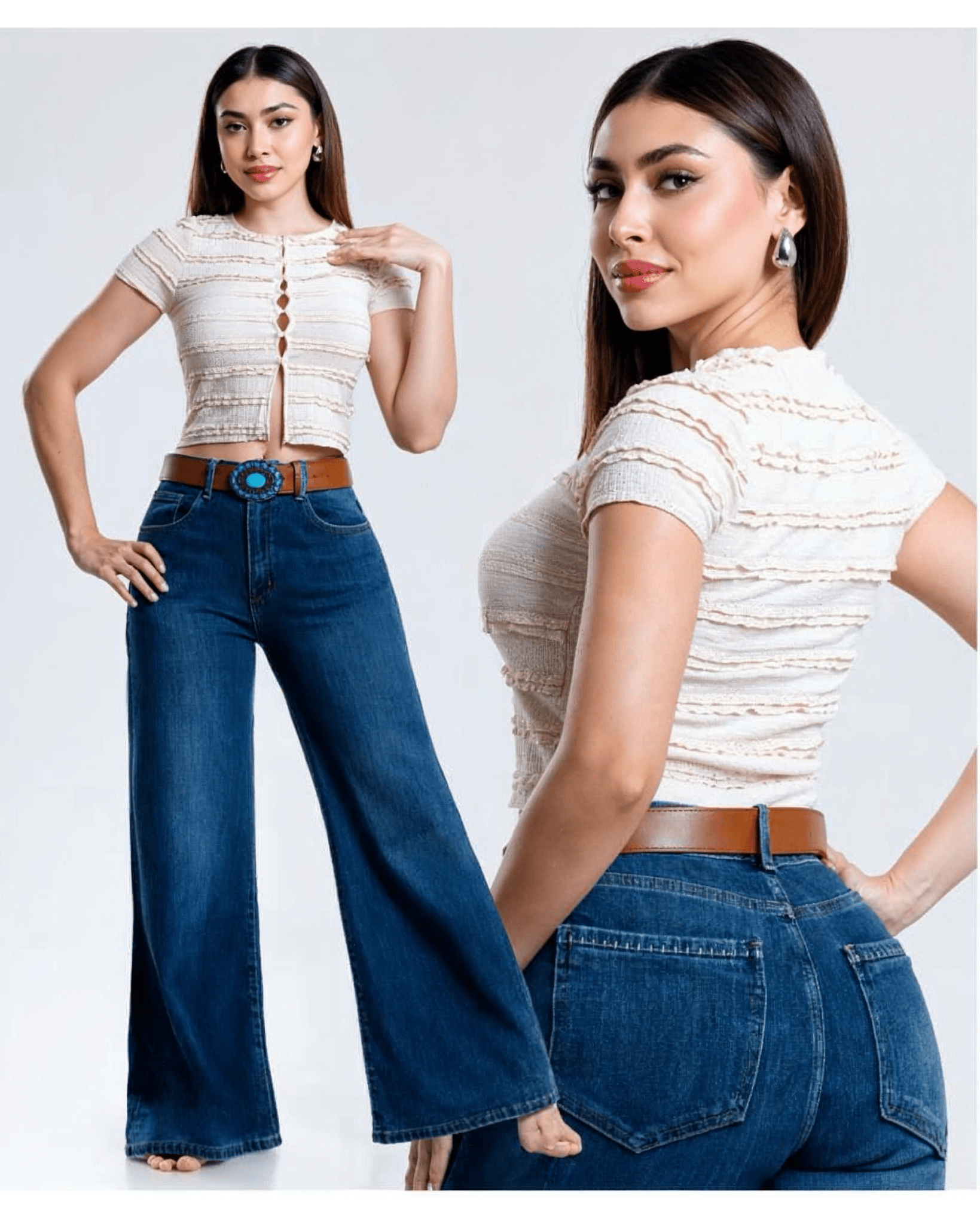 Jeans Wide Leg Tiro Alto para Mujer Moda Casual - ROXANZ