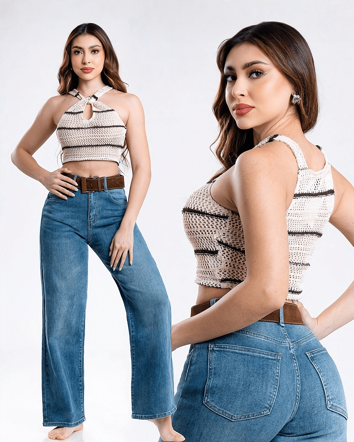 Jeans Wide Leg Tiro Alto para Mujer Moda Casual - ROXANZ