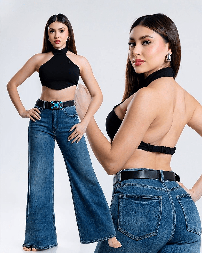 Jeans Wide Leg Tiro Alto para Mujer Moda Casual - ROXANZ