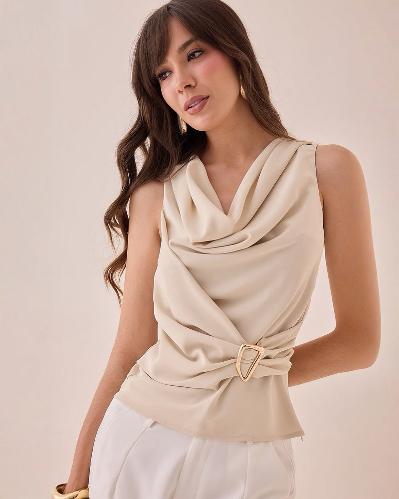 Blusa Herraje Casual S Beige