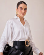 Blusa Satinada Cuello Clásico Blanco