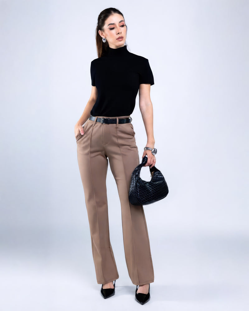Pantalón Vestir Recto Café Plisado S/L Café
