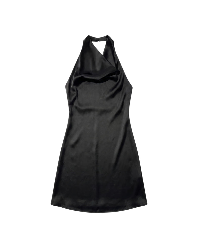Vestido Halter Satinado Vino Negro M Negro