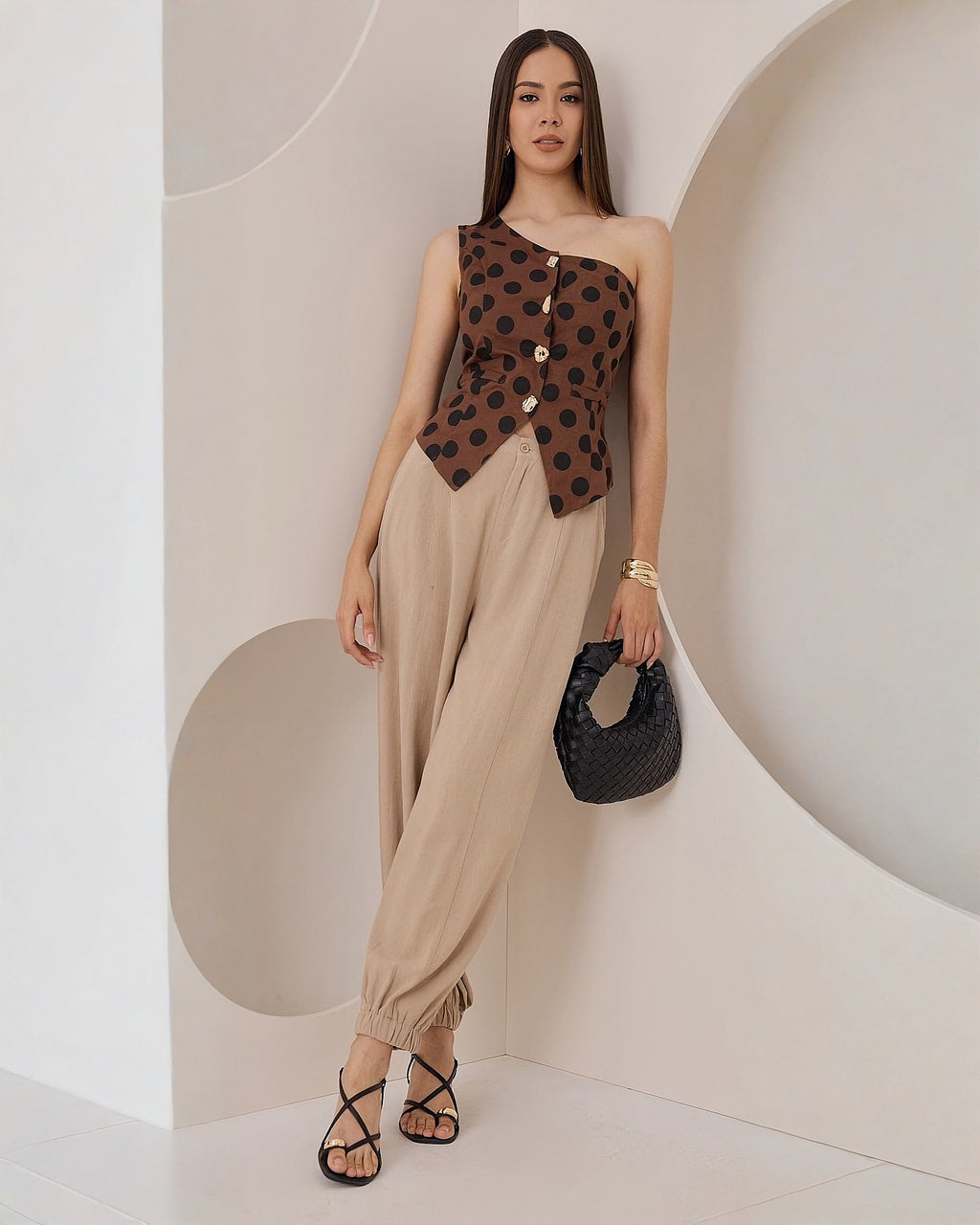 Top Asimetrico Estampado Lunares