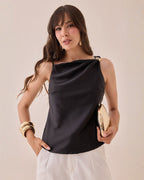 Blusa Satinada Cuello Drapeado Cadena