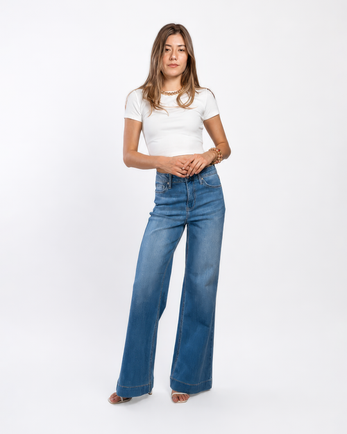 Jeans Flare Mezclilla Azul Claro Tiro Alto