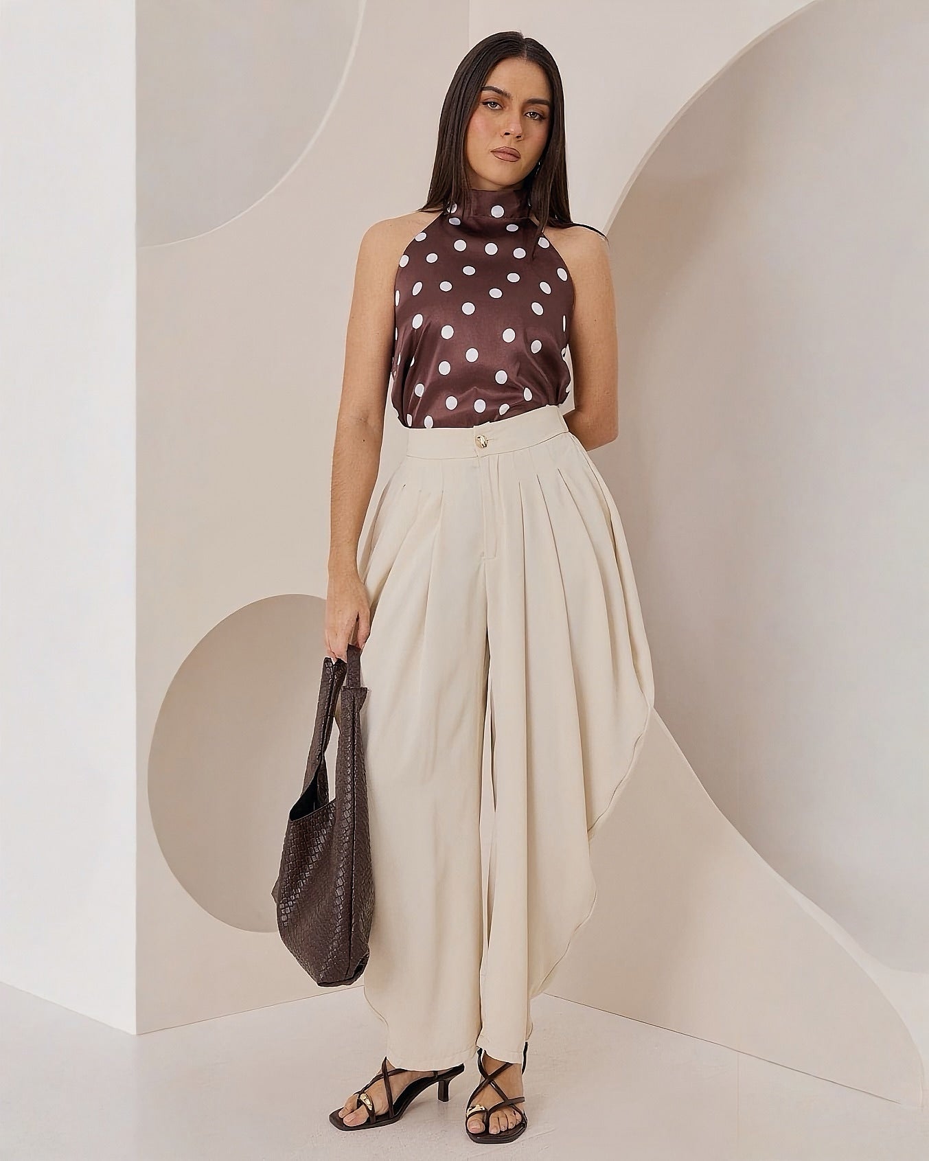 Blusa Satinada Estampado Lunares