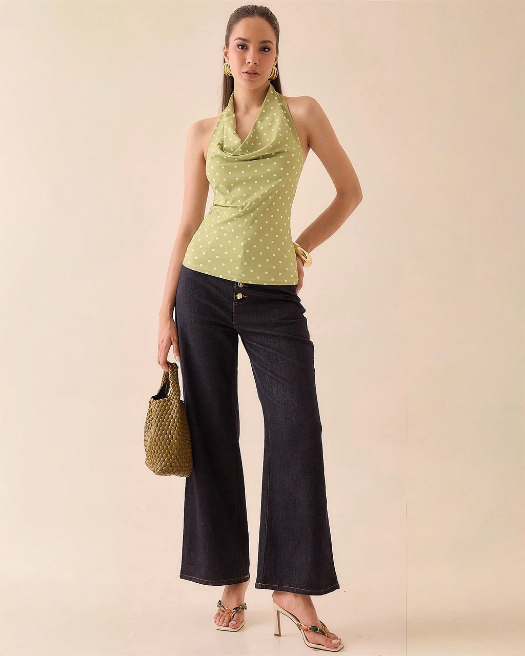 Top Halter Satinado Lunares