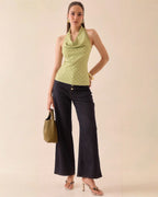 Top Halter Satinado Lunares