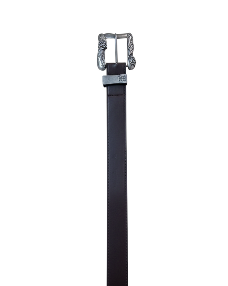Cinto Piel Hebilla Floral Unitalla Marrón Oscuro