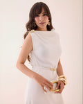 Vestido Midi Ajuste Cinturón Blanco Negro