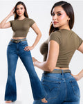 Jeans Campana Mezclilla Azul Claro Tiro Alto