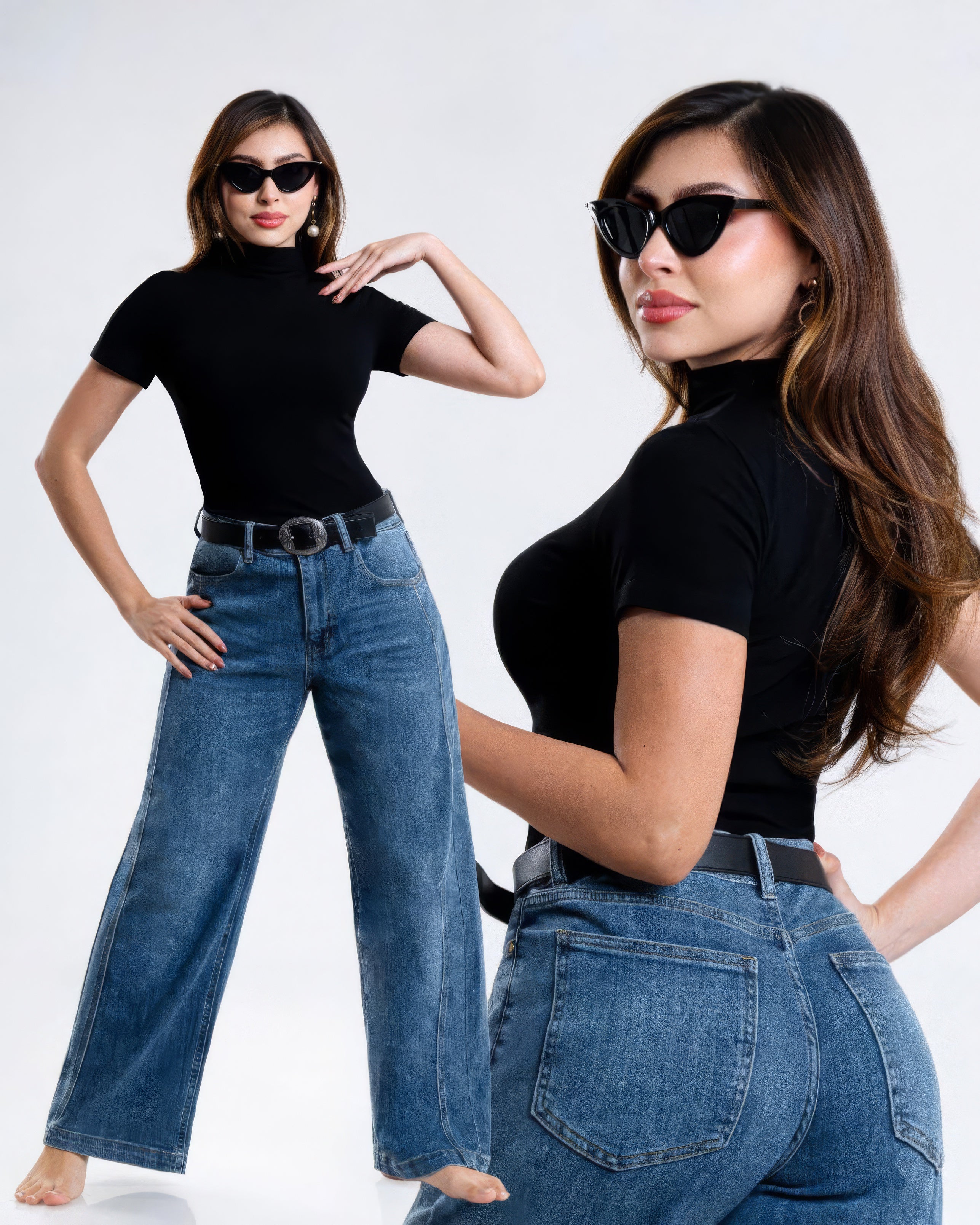 Jeans Wide Leg Mezclilla Azul Oscuro