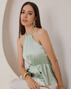 Blusa Satinada Peplum Halter