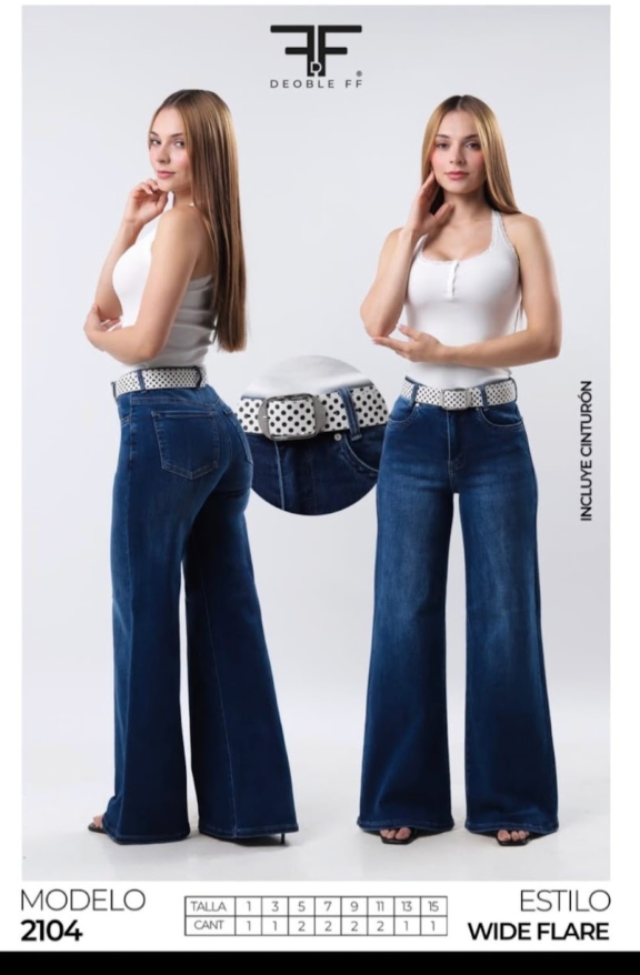 Jeans Wide Flare Mezclilla Azul Oscuro