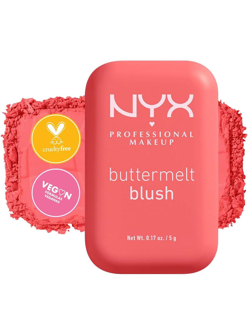 NYX Professional Makeup, Buttermelt Blush. Rubor cremoso en polvo infusionado con manteca de karité, mango y almendras, hasta 12hrs de uso, no se desvanece, resistente a transferencias. Fórmula vegana. - Roxanz