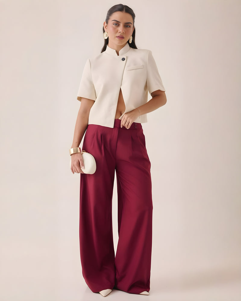 Pantalón Wide Leg Cruzado Tinto M Vino