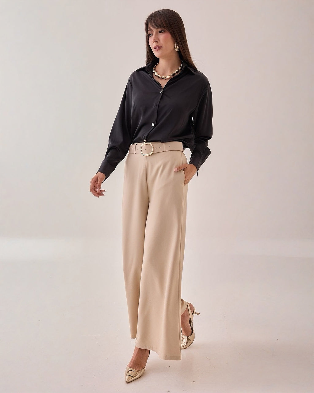Camisa Satin Botones Dorados