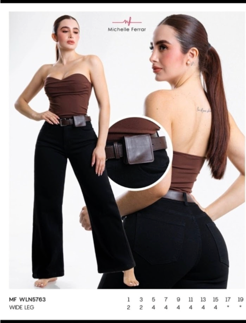 Jeans Wide Leg Mezclilla Negro Cinto
