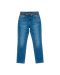 Jeans Recto Mezclilla Azul Cinturón Tachas