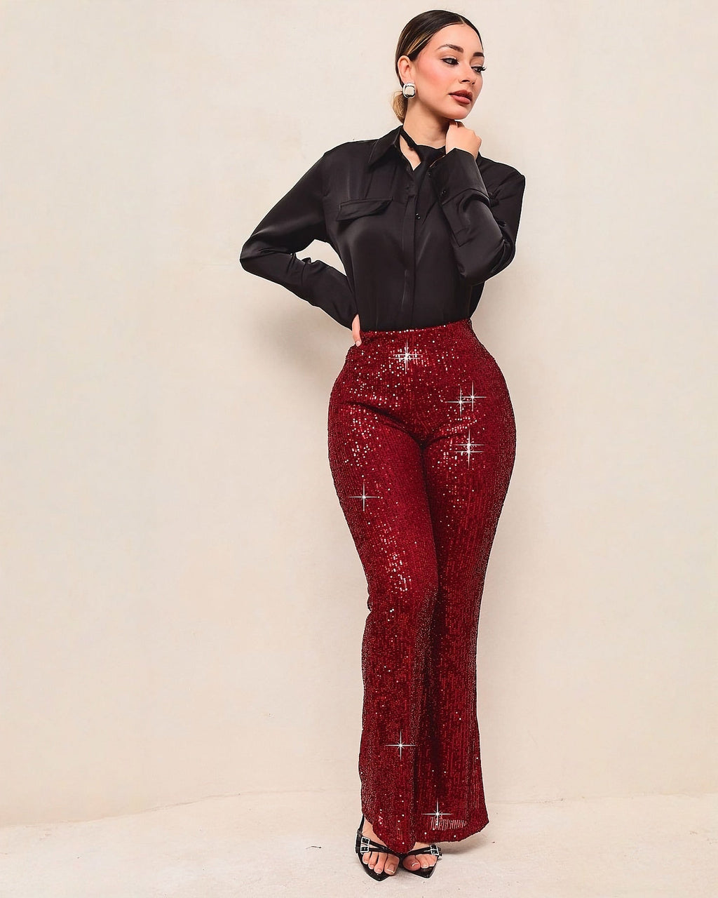 Pantalón Campana de Lentejuelas para Mujer Elegante Fiesta - ROXANZ