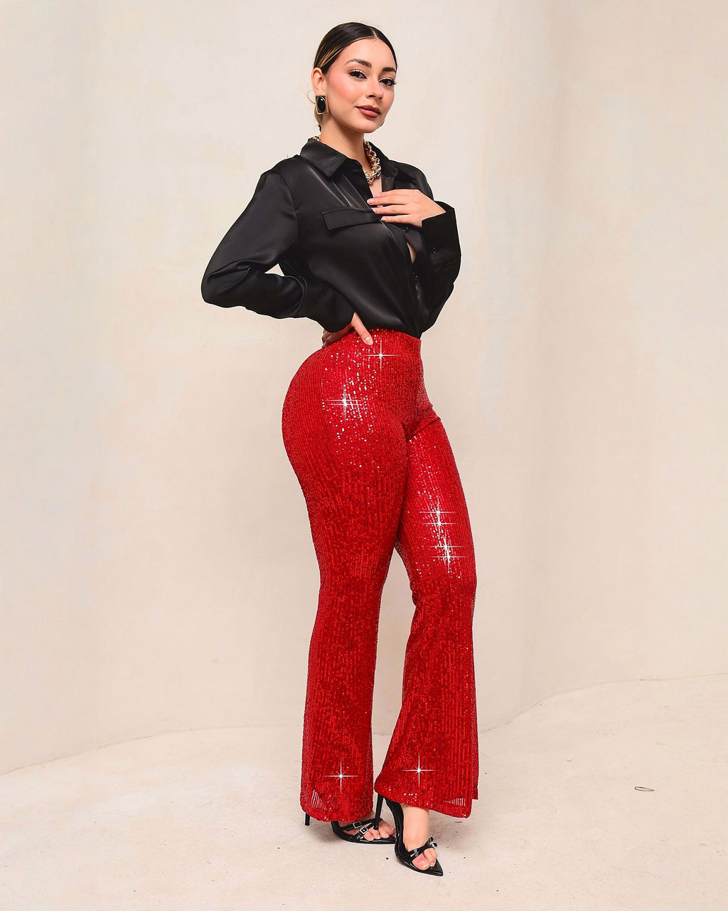 Pantalón Campana de Lentejuelas para Mujer Elegante Fiesta - ROXANZ