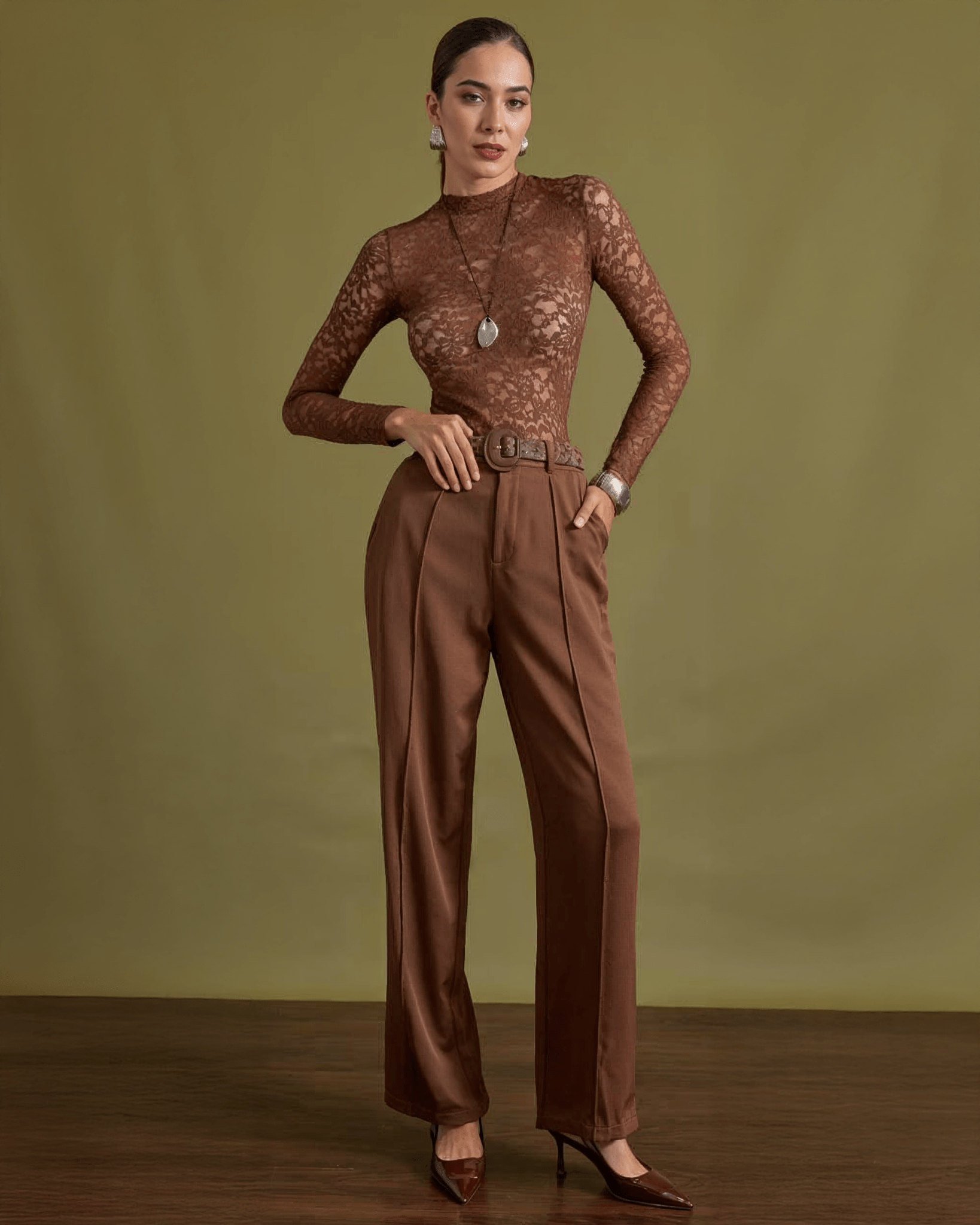Pantalón de Vestir Con Cinturón de Encaje - ROXANZ