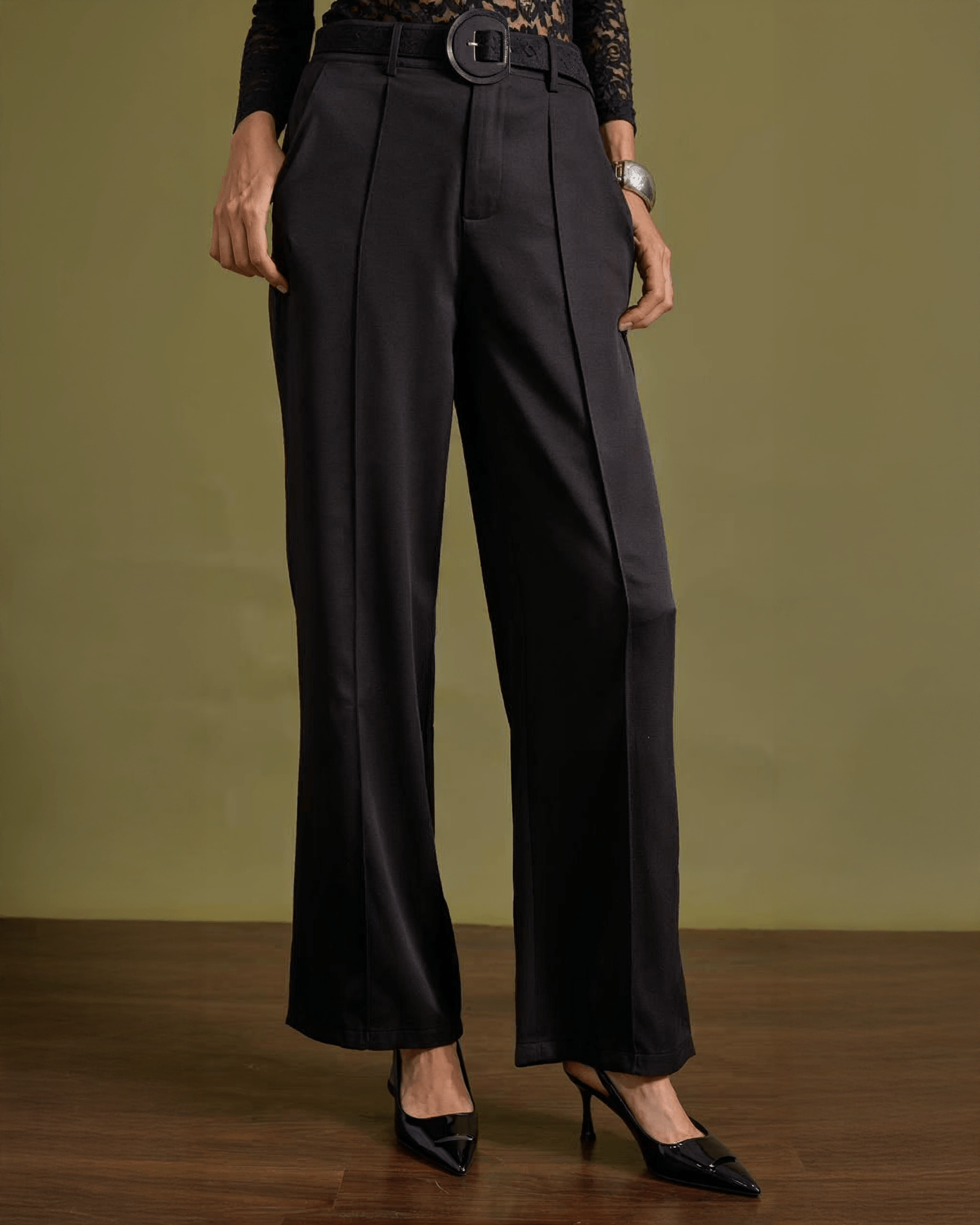 Pantalón de Vestir Con Cinturón de Encaje - ROXANZ