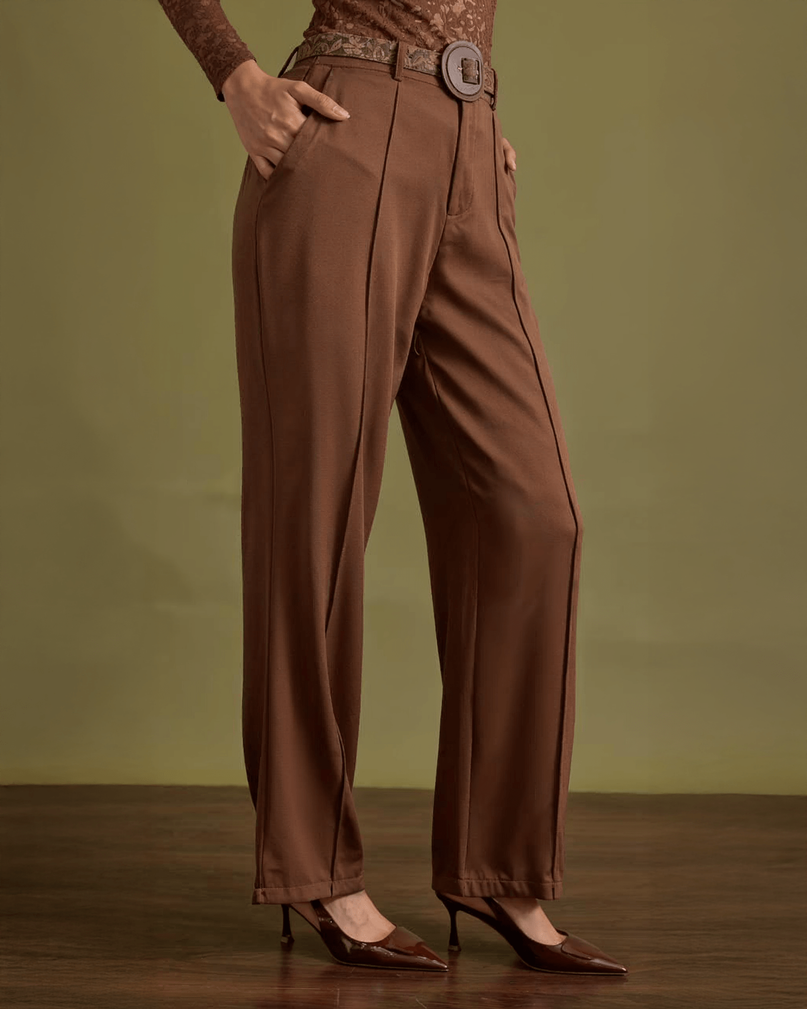 Pantalón de Vestir Con Cinturón de Encaje - ROXANZ