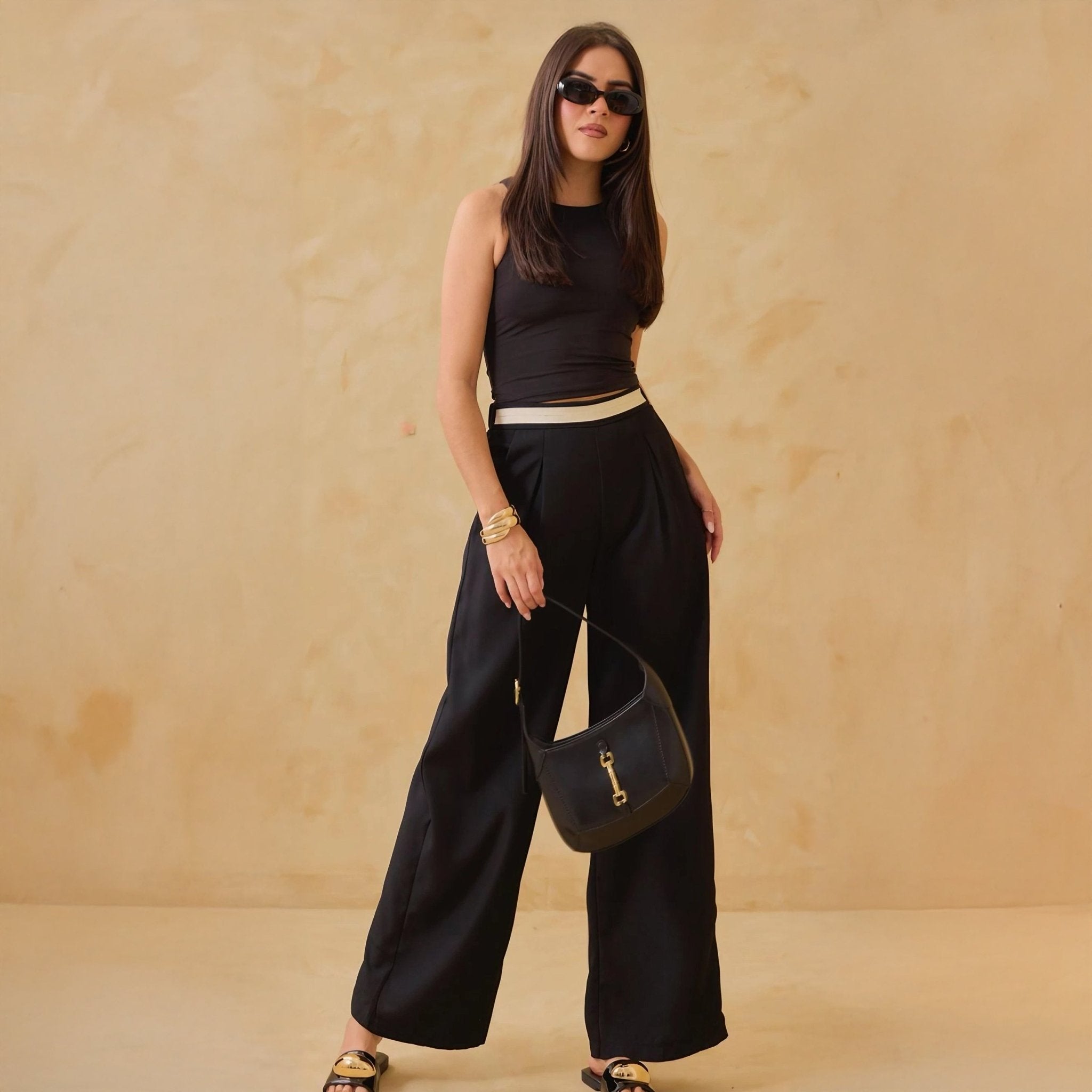 Pantalón de Vestir Wide Leg con Brillos en la Cinutra - ROXANZ