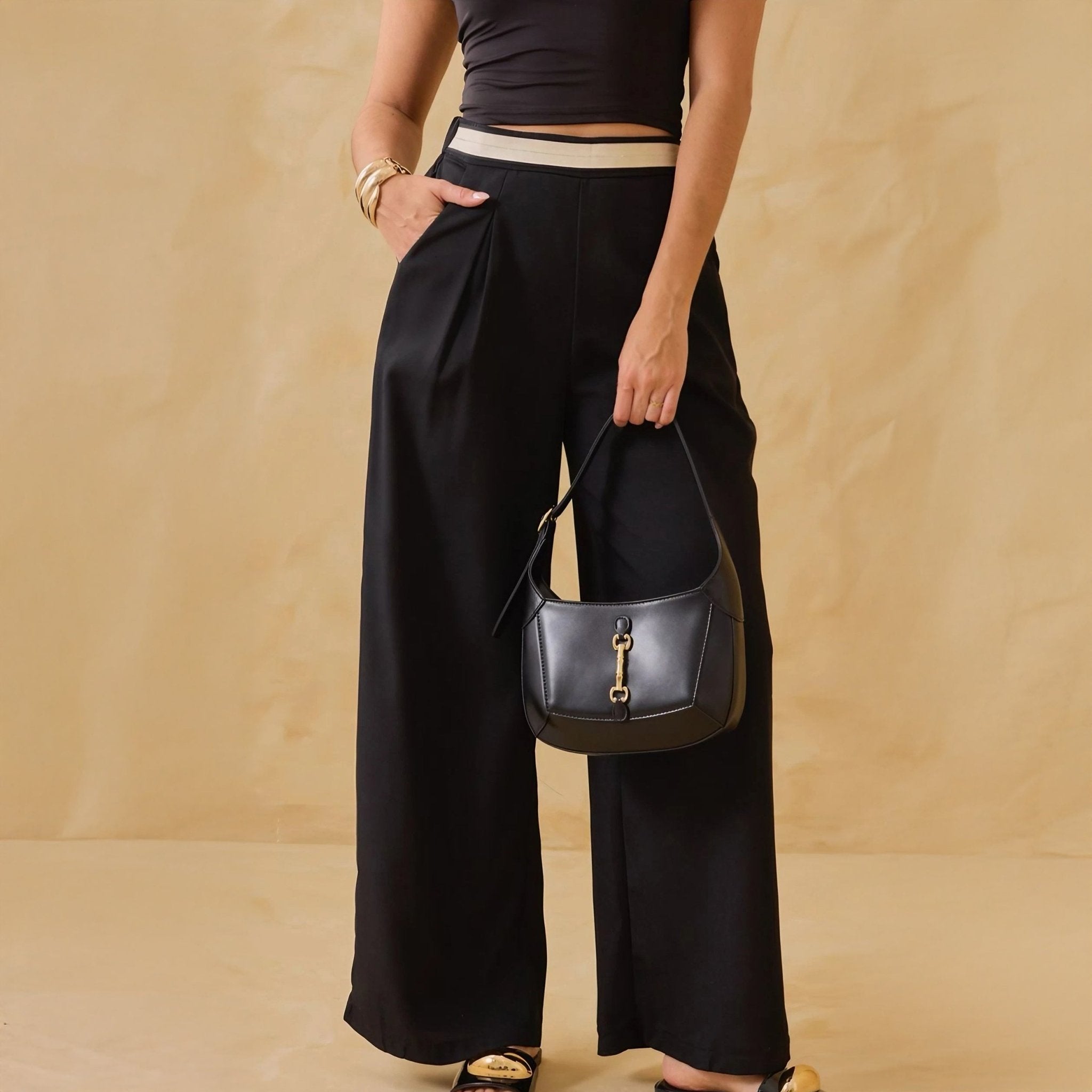 Pantalón de Vestir Wide Leg con Brillos en la Cinutra - ROXANZ