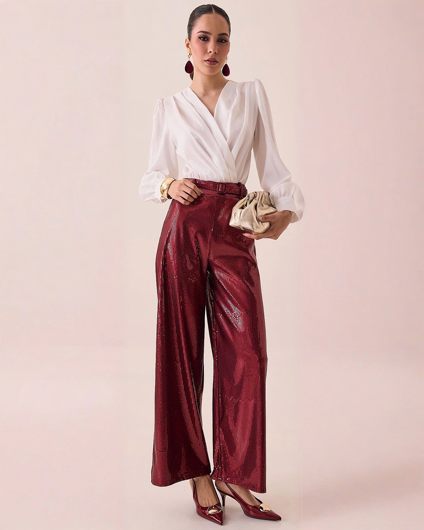 Pantalón Wide Leg de Lentejuelas para Fiesta Mujer - ROXANZ