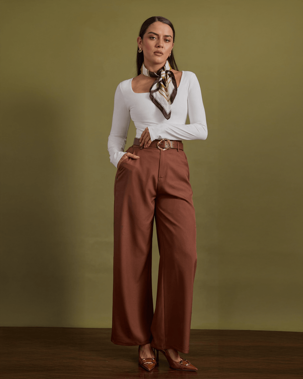 Pantalón Wide Leg De Vestir Para Mujer Elegante Tiro Alto - ROXANZ