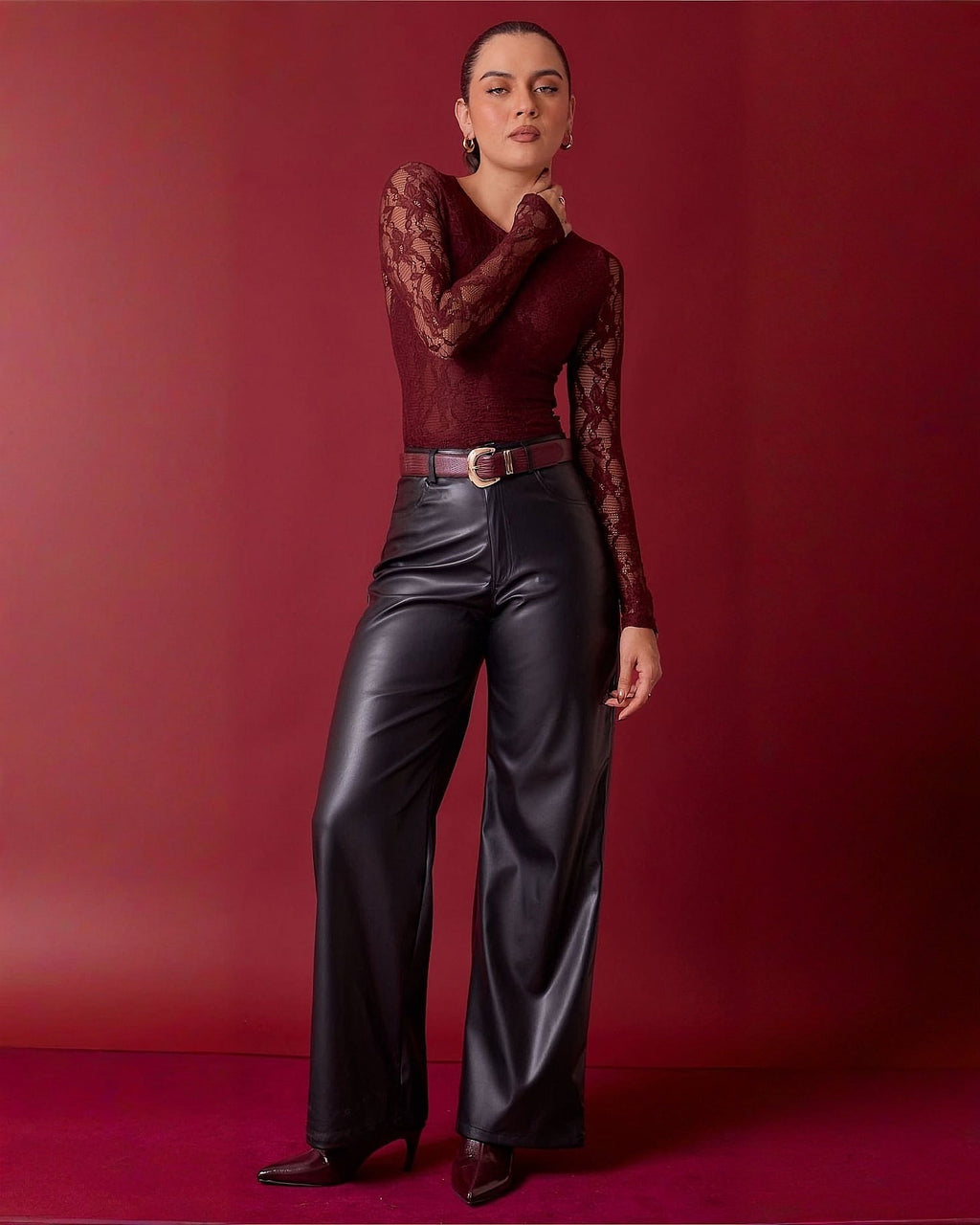 Pantalón Wide Leg Negro de Vinipiel para Mujer - ROXANZ